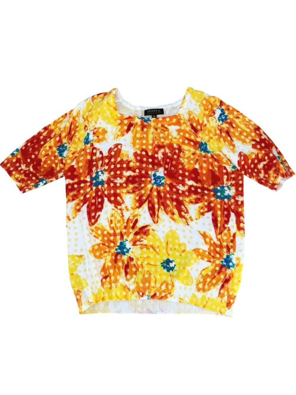 Joseph A Women's Knit Top Sz XL Floral Mod Sixties Summer Vintage Short Sleeve